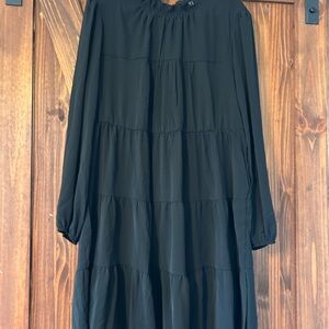 Black Ruffled Tie Front Long Sleeve Sundress
